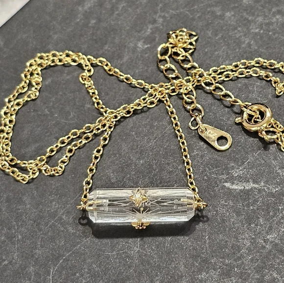 SU 925 Vermeil Crystal Lozenge Necklace with CZs - Picture 7 of 14